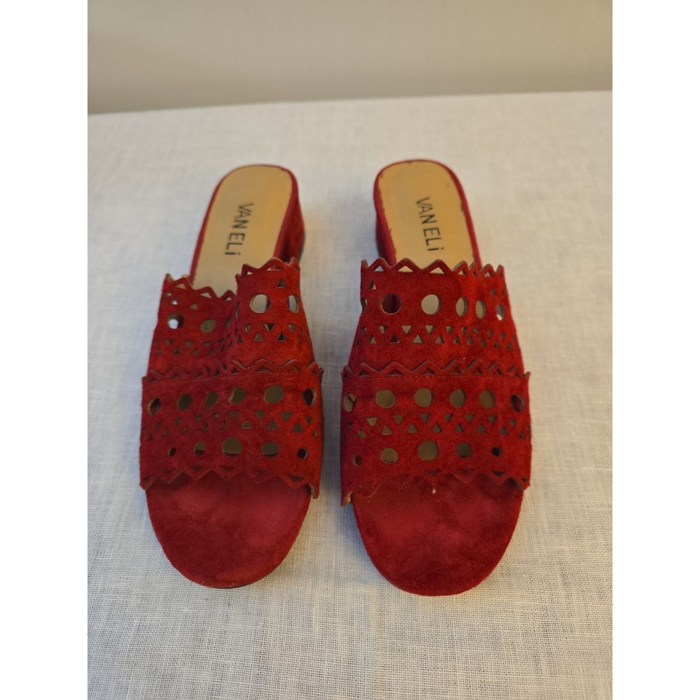 Van Eli Women's Red Suede Sandals Mules Shoes Size 6.5